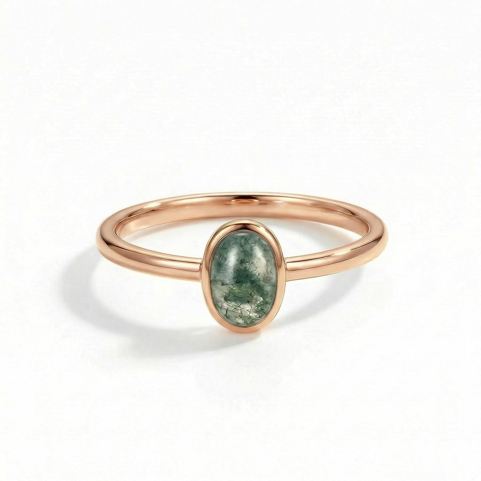 1.5CT Oval Cut Moss Agate S925 Silver Bezel Solitaire Engagement Ring