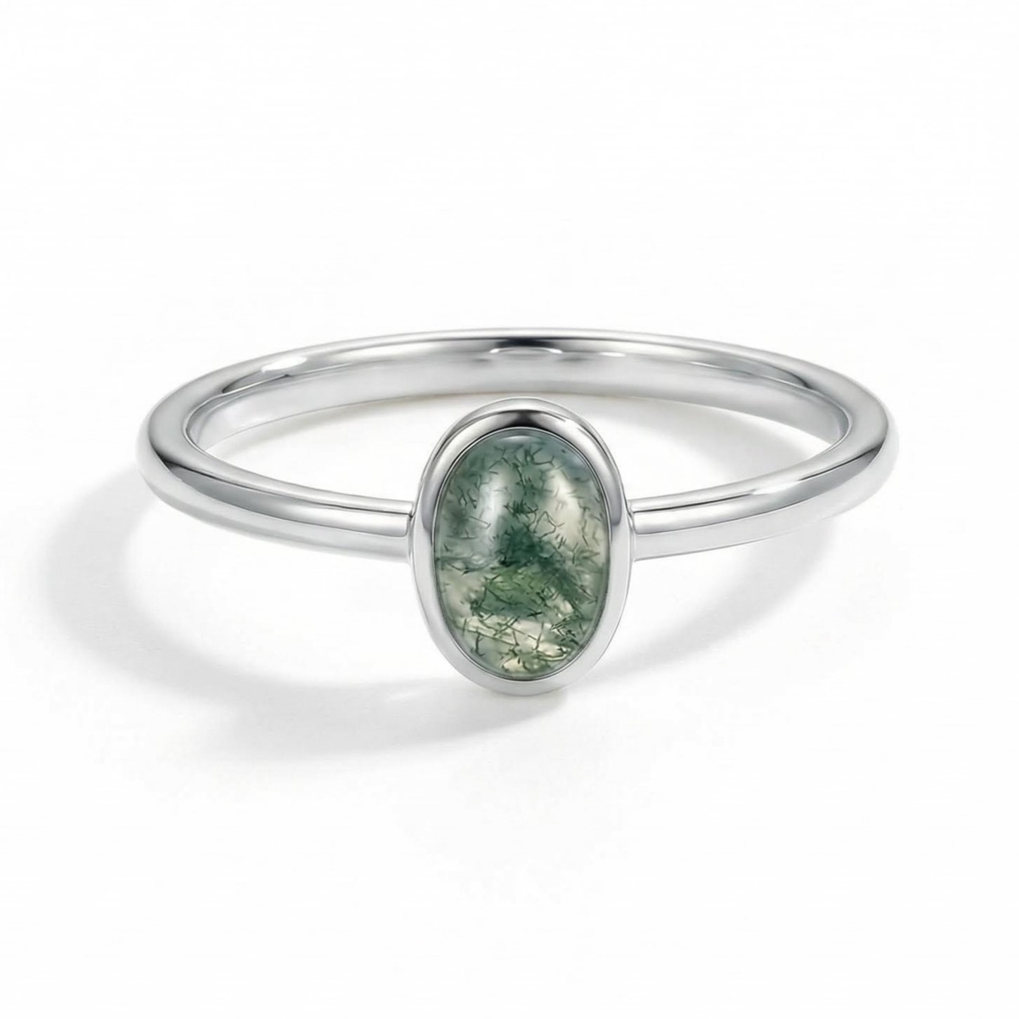 1.5CT Oval Cut Moss Agate S925 Silver Bezel Solitaire Engagement Ring 1.5CT Oval Cut Moss Agate S925 Silver Bezel Solitaire Engagement Ring