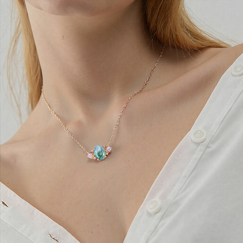 1.58CT Oval Cut Moss Agate With Round Cut Moonstone & Opal S925 Silver Pendant Necklace 1.58CT Oval Cut Moss Agate With Round Cut Moonstone & Opal S925 Silver Pendant Necklace