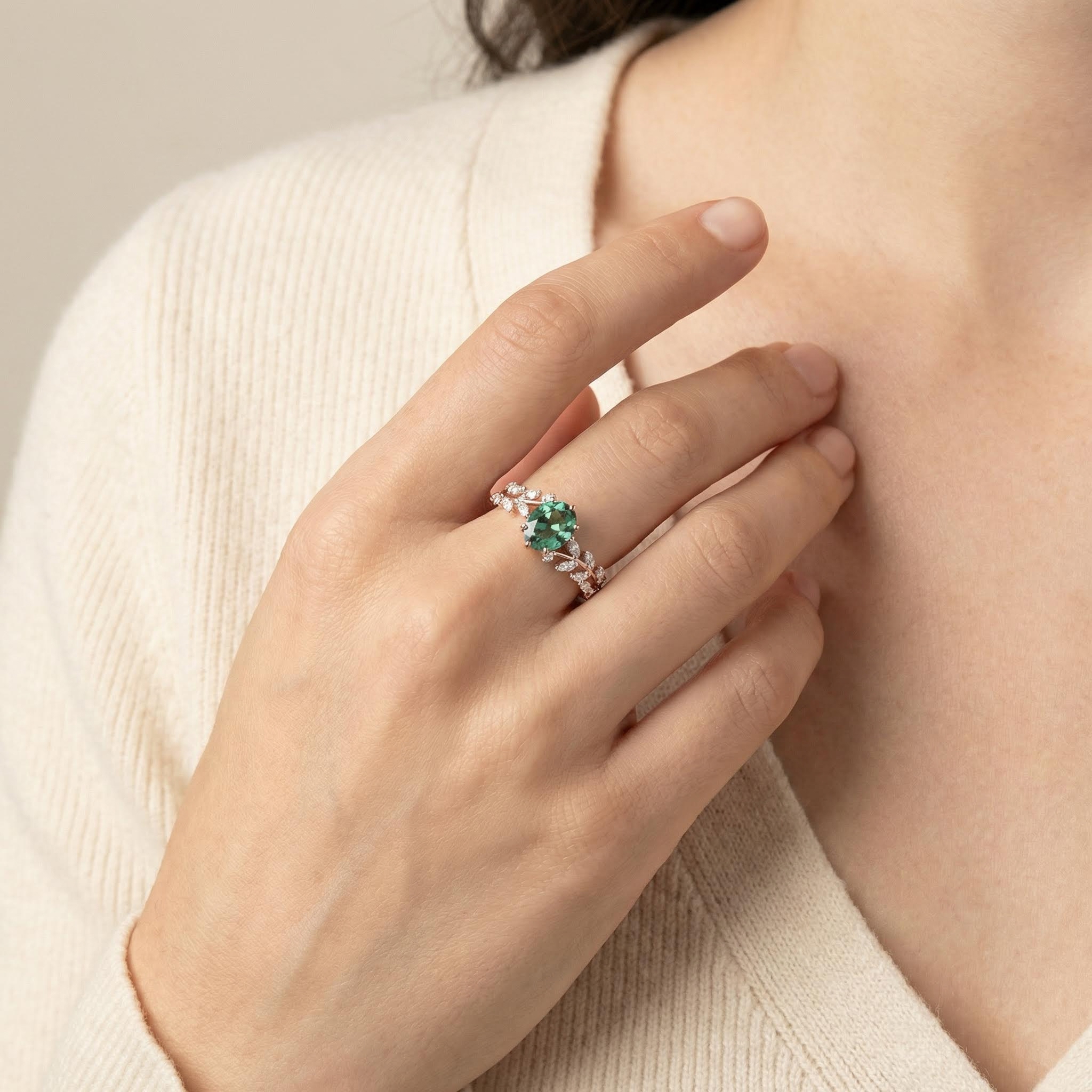 1.95CT Oval Cut Moss Agate & Round Cut Moissanite S925 Silver Nature Themed Engagement Ring