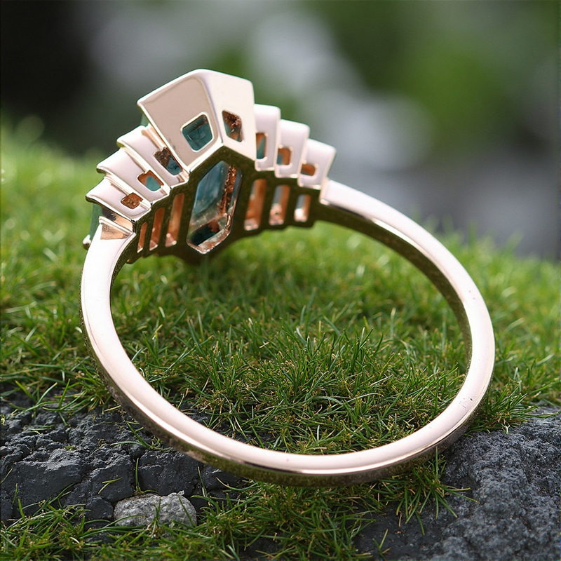 1.6CT Elongated Hexagon Moss Agate Baguette Accented Bridal S925 Silver Engagement Ring 1.6CT Elongated Hexagon Moss Agate Baguette Accented Bridal S925 Silver Engagement Ring