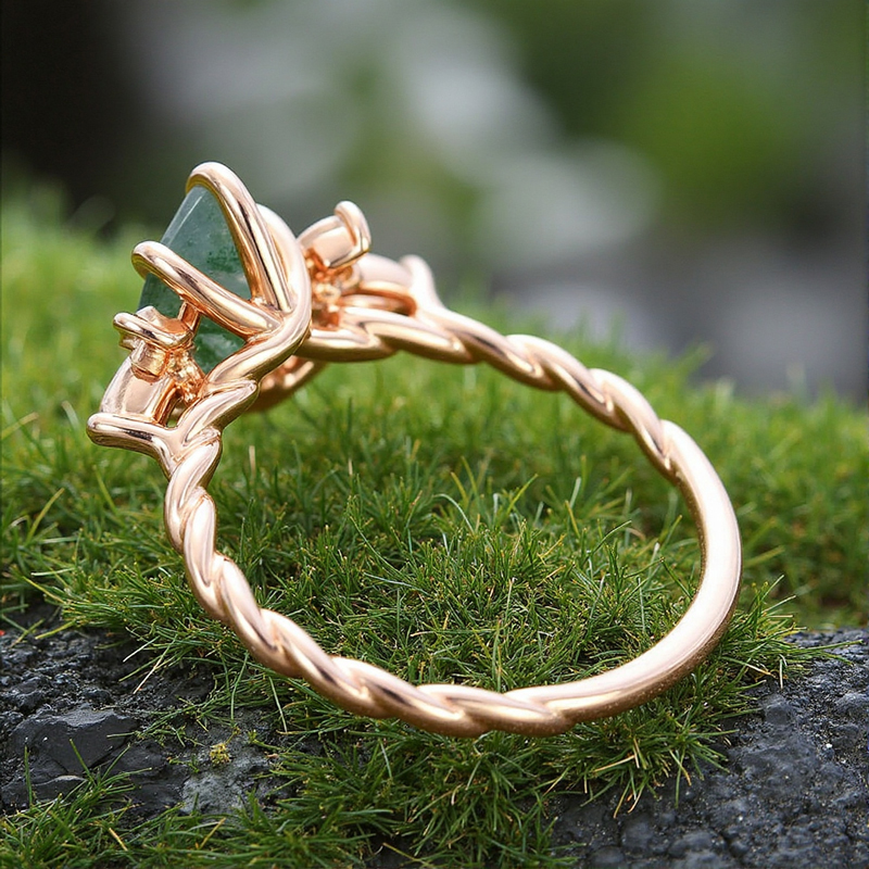 1.24CT Marquise Cut Moss Agate & Moissanite S925 Silver Engagement Ring 1.24CT Marquise Cut Moss Agate & Moissanite S925 Silver Engagement Ring