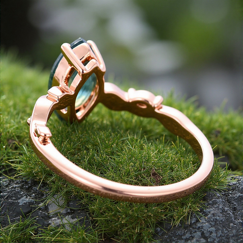 1.06CT Marquise Cut Moss Agate & Moissanite S925 Silver Engagement Ring 1.06CT Marquise Cut Moss Agate & Moissanite S925 Silver Engagement Ring