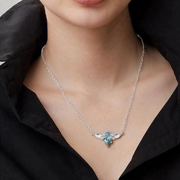 1.12CT Marquise Cut Moss Agate & Round Cut Moissanite S925 Silver Pendant Necklace