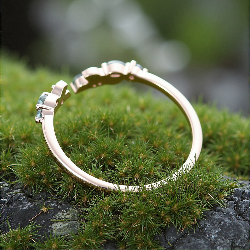 0.2CT Marquise Cut Moss Agate & Round Cut Moissanite S925 Silver Wedding Band