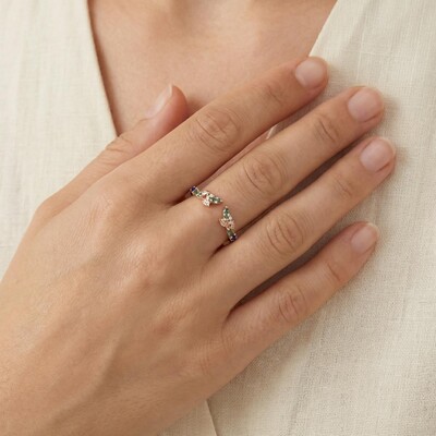 0.2CT Marquise Cut Moss Agate & Round Cut Moissanite S925 Silver Wedding Band