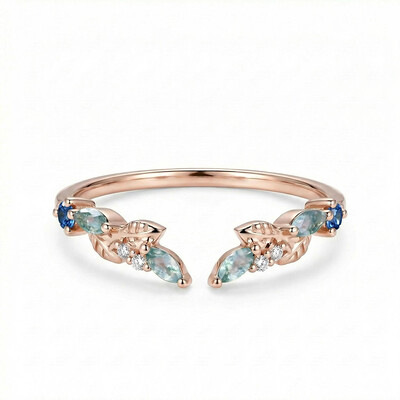 0.2CT Marquise Cut Moss Agate & Round Cut Moissanite S925 Silver Wedding Band