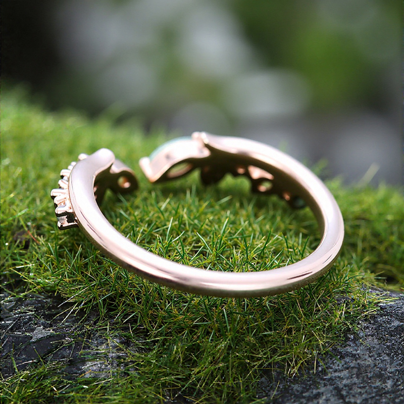 0.225CT Marquise Cut Moss Agate & Round Cut Moissanite S925 Silver Wedding Band