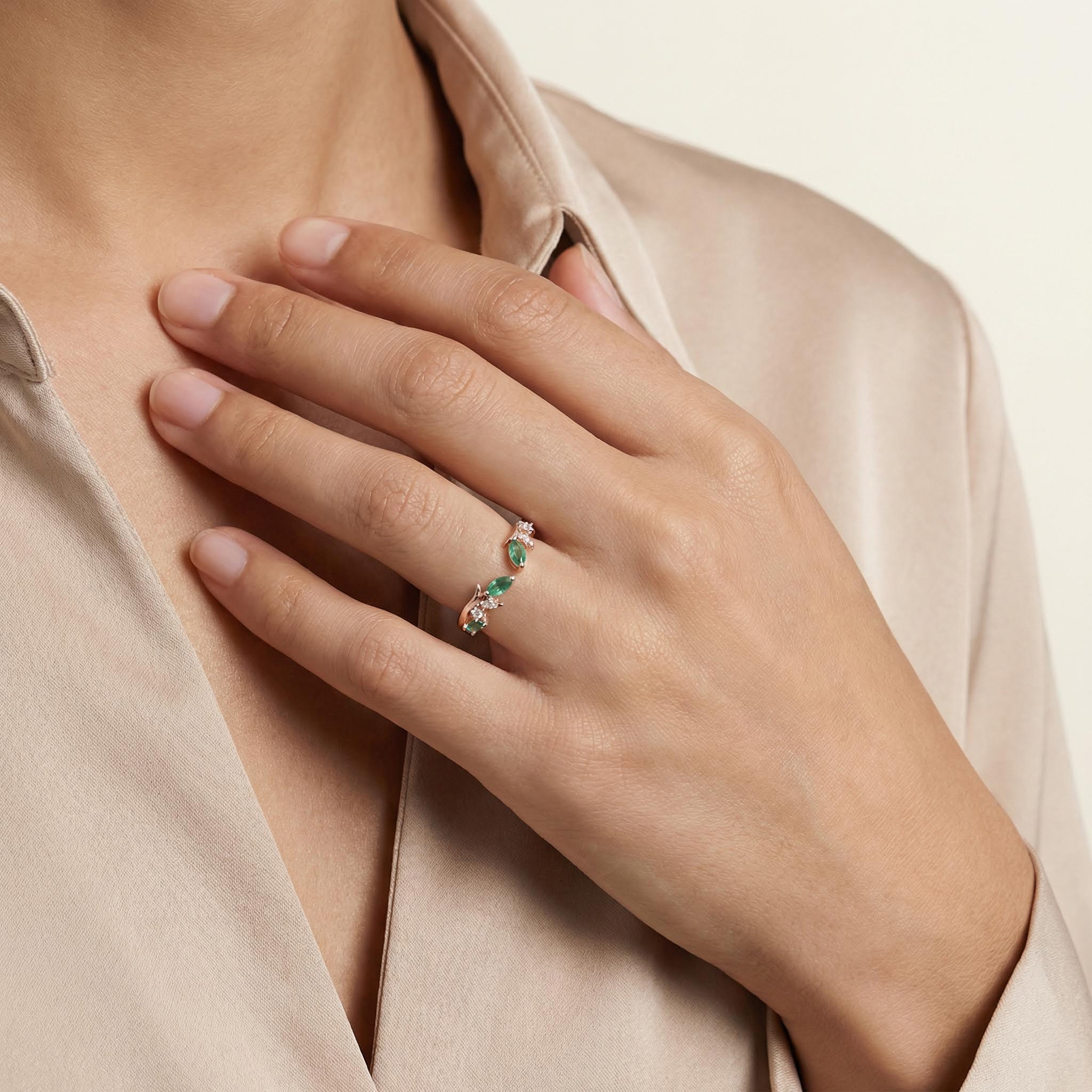 0.225CT Marquise Cut Moss Agate & Round Cut Moissanite S925 Silver Wedding Band