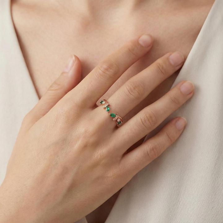 0.225CT Marquise Cut Moss Agate & Round Cut Moissanite S925 Silver Wedding Band