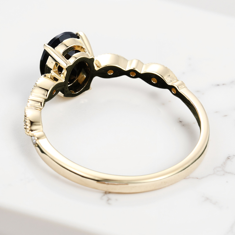 1.69CT Oval Cut Salt & Pepper Diamond Milgrain Design Promise S925 Silver Engagement Ring