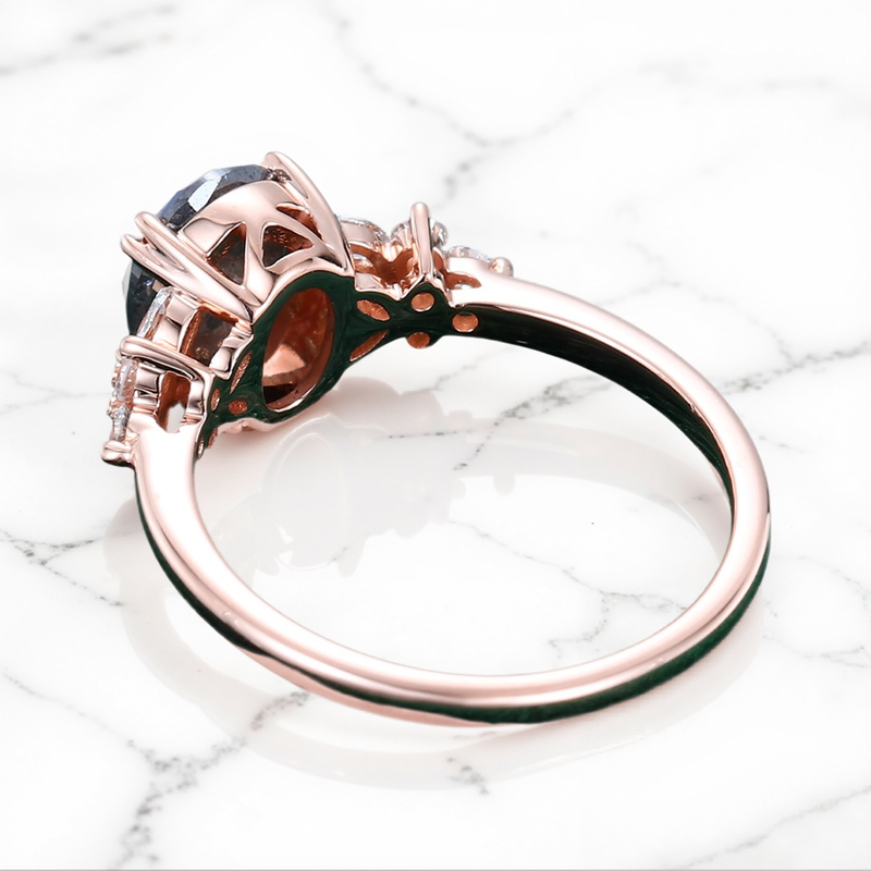 1.88CT Oval Cut Salt & Pepper Diamond Blossom S925 Silver Engagement Ring