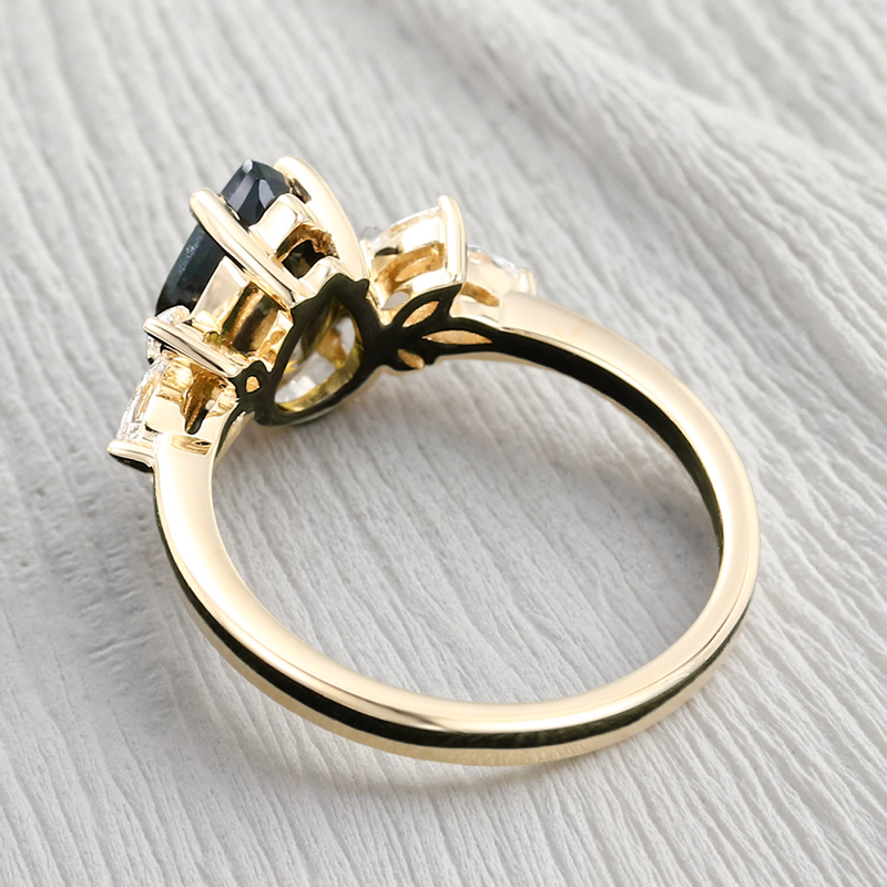 1.44CT Pear Cut Salt & Pepper Diamond Marquise Accented S925 Silver Engagement Ring