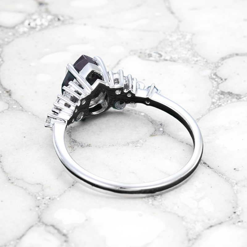 1.4CT Pear Cut Salt & Pepper Diamond Cluster Bridal S925 Silver Engagement Ring