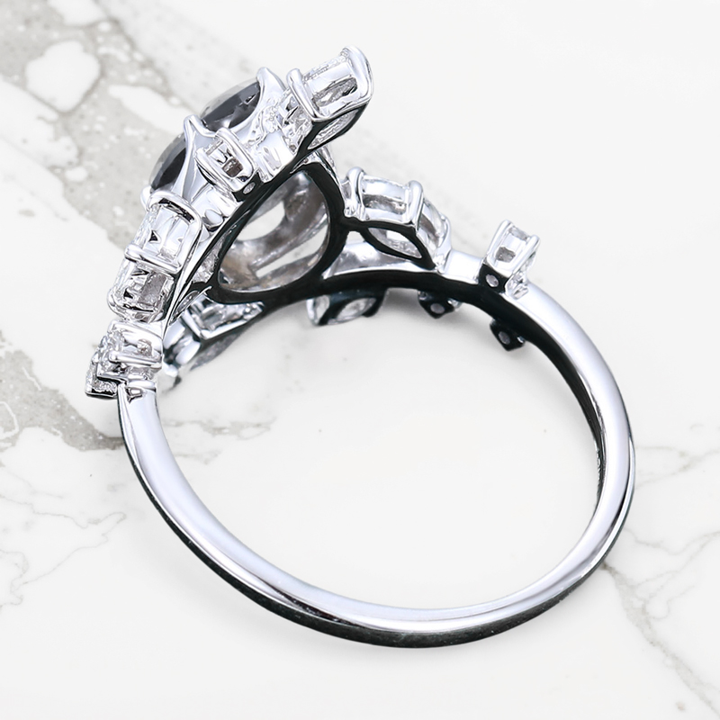 1.53CT Pear Cut Salt & Pepper Diamond With Marquise Cut Moissanite  S925 Silver Engagement Ring