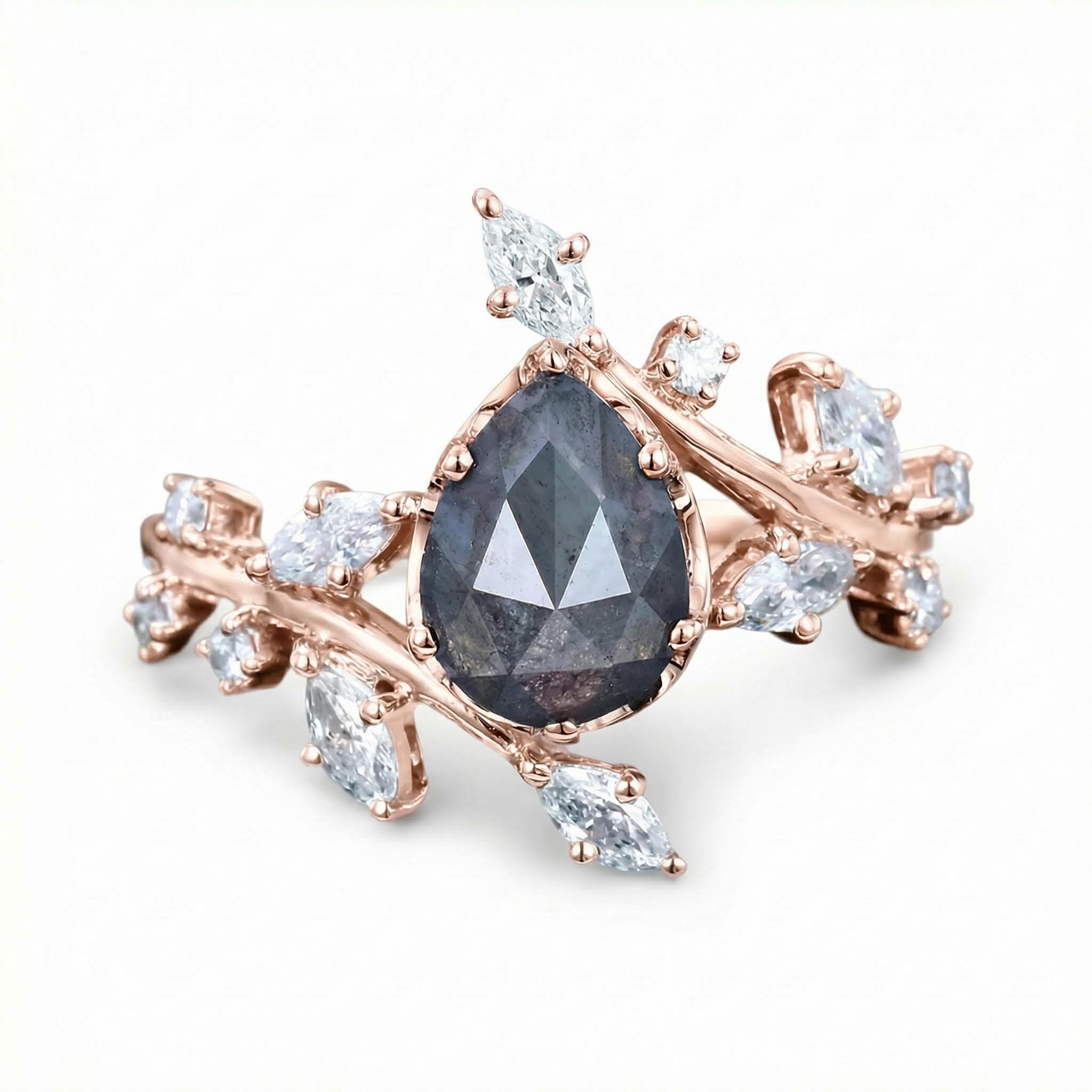 1.53CT Pear Cut Salt & Pepper Diamond With Marquise Cut Moissanite S925 Silver Engagement Ring 1.53CT Pear Cut Salt & Pepper Diamond With Marquise Cut Moissanite S925 Silver Engagement Ring