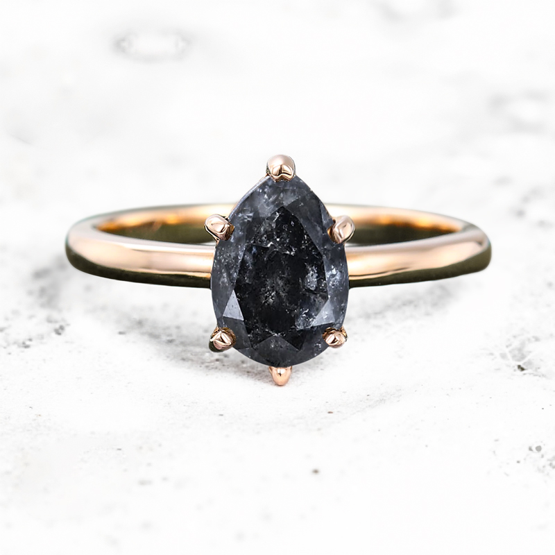 1.2CT Minimalist Pear Cut Salt & Pepper Diamond S925 Silver Engagement Ring