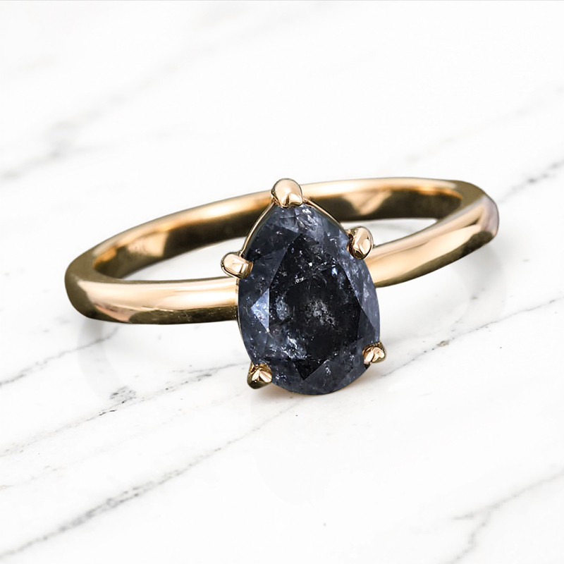 1.2CT Minimalist Pear Cut Salt & Pepper Diamond S925 Silver Engagement Ring