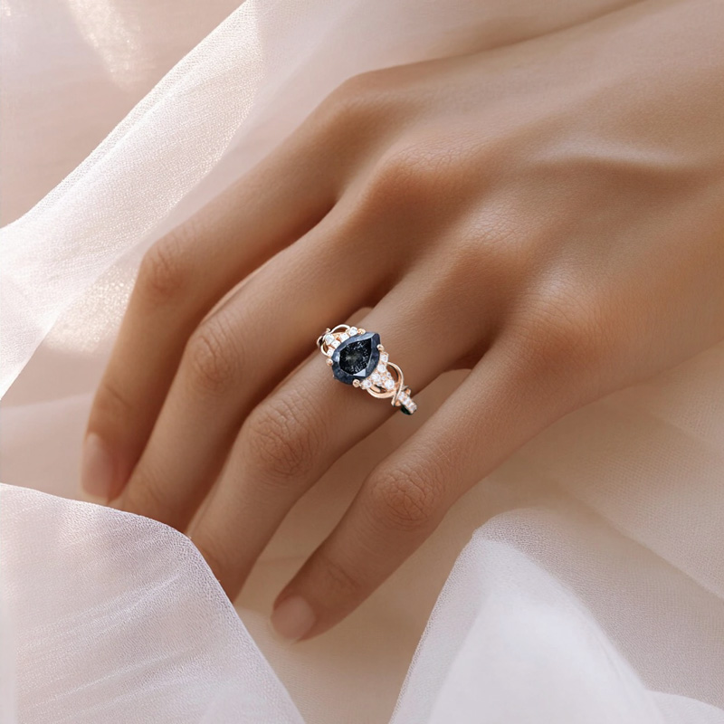 1.89CT Pear Cut Salt & Pepper Diamond Infinity Pave S925 Silver Engagement Ring