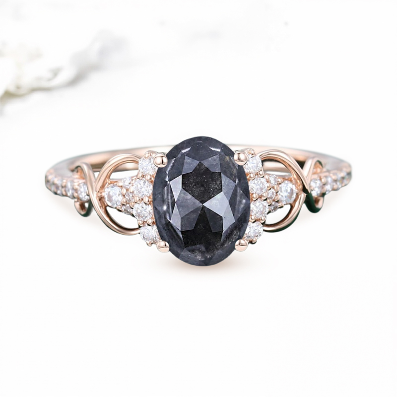 2.19CT Oval Cut Salt & Pepper Diamond Infinity Promise S925 Silver Engagement Ring 2.19CT Oval Cut Salt & Pepper Diamond Infinity Promise S925 Silver Engagement Ring