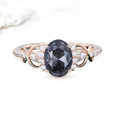 2.19CT Oval Cut Salt & Pepper Diamond Infinity Promise S925 Silver Engagement Ring