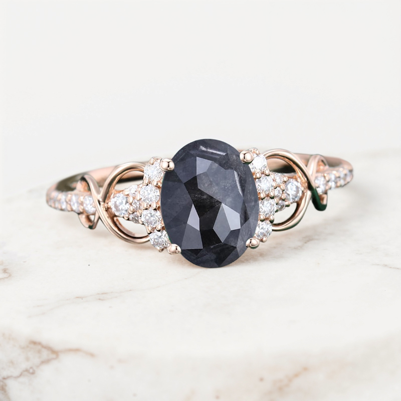 2.19CT Oval Cut Salt & Pepper Diamond Infinity Promise S925 Silver Engagement Ring 2.19CT Oval Cut Salt & Pepper Diamond Infinity Promise S925 Silver Engagement Ring