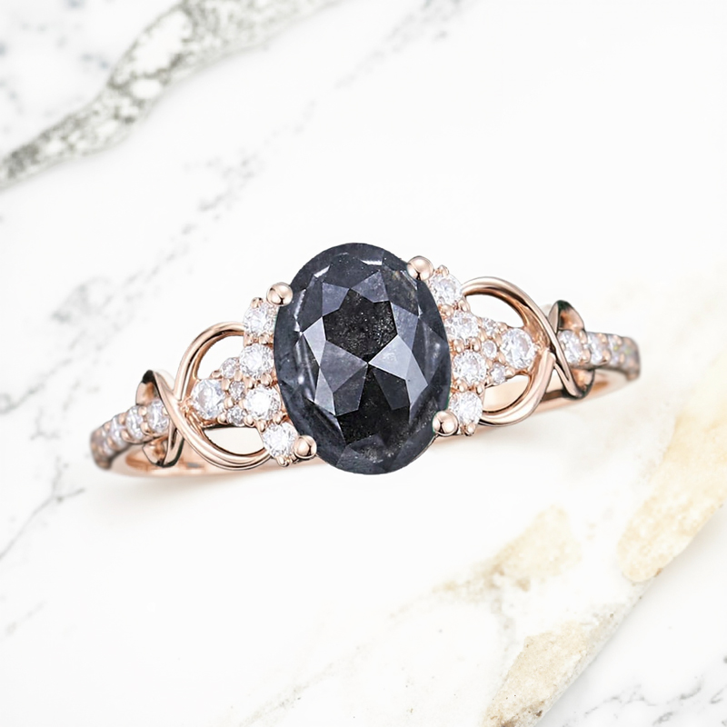 2.19CT Oval Cut Salt & Pepper Diamond Infinity Promise S925 Silver Engagement Ring 2.19CT Oval Cut Salt & Pepper Diamond Infinity Promise S925 Silver Engagement Ring