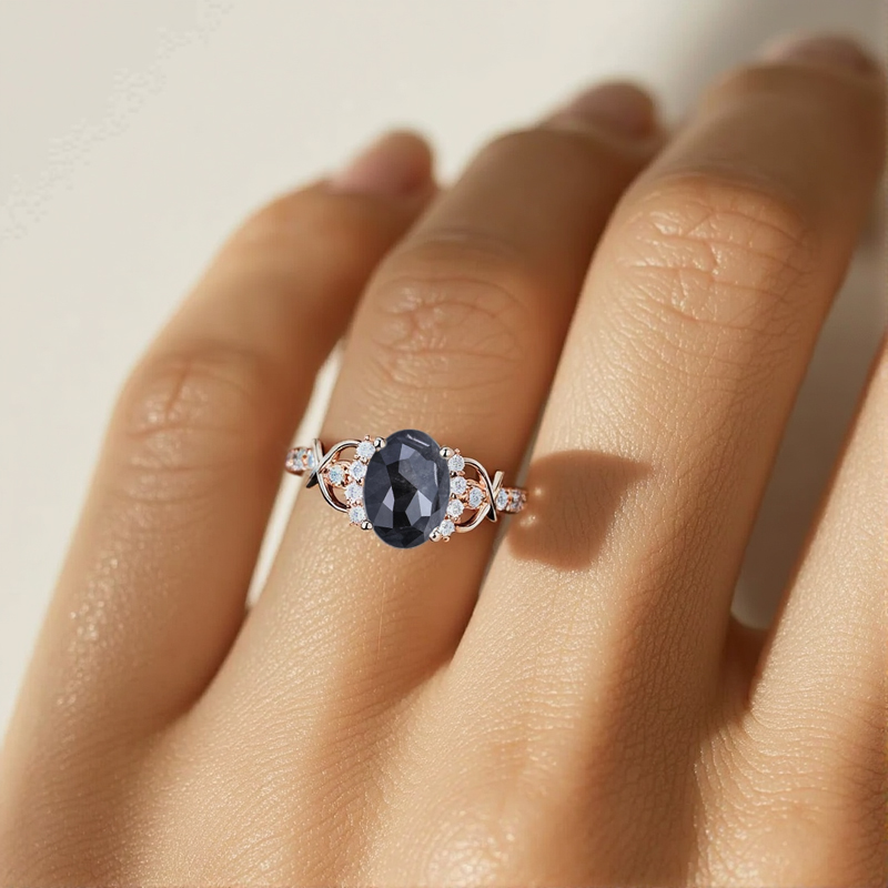 2.19CT Oval Cut Salt & Pepper Diamond Infinity Promise S925 Silver Engagement Ring 2.19CT Oval Cut Salt & Pepper Diamond Infinity Promise S925 Silver Engagement Ring