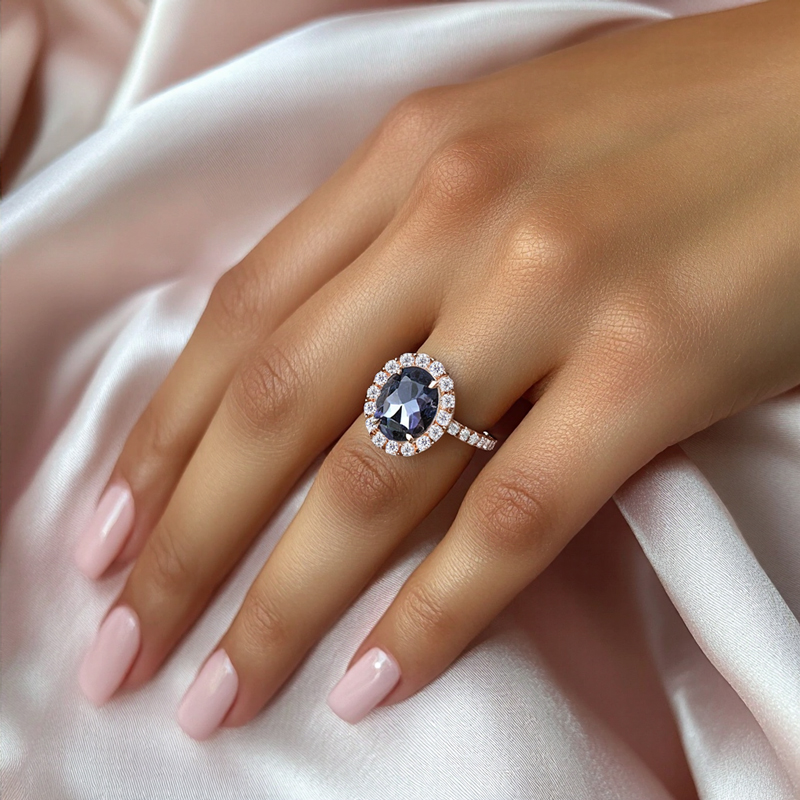 1.95CT Oval Cut Salt & Pepper S925 Silver Halo Bridal Engagement Ring