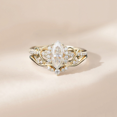 1.57CT Marquise & Round Cut VVS Moissante S925 Silver Engagement Ring Set
