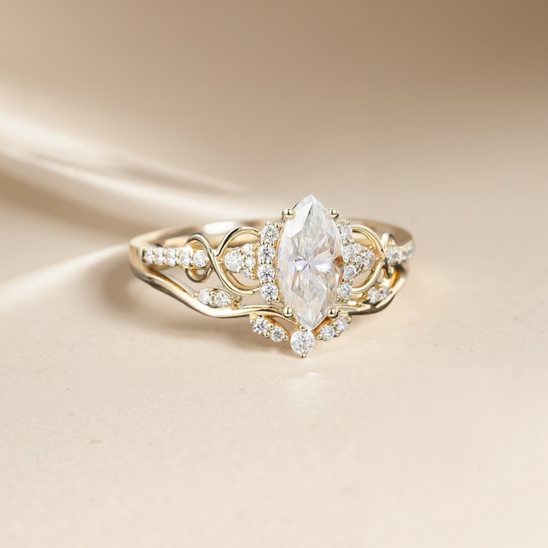 1.57CT Marquise & Round Cut VVS Moissanite S925 Silver Engagement Ring Set