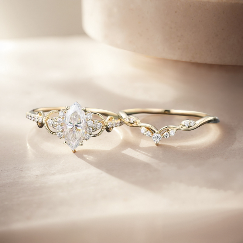 1.57CT Marquise & Round Cut VVS Moissanite S925 Silver Engagement Ring Set