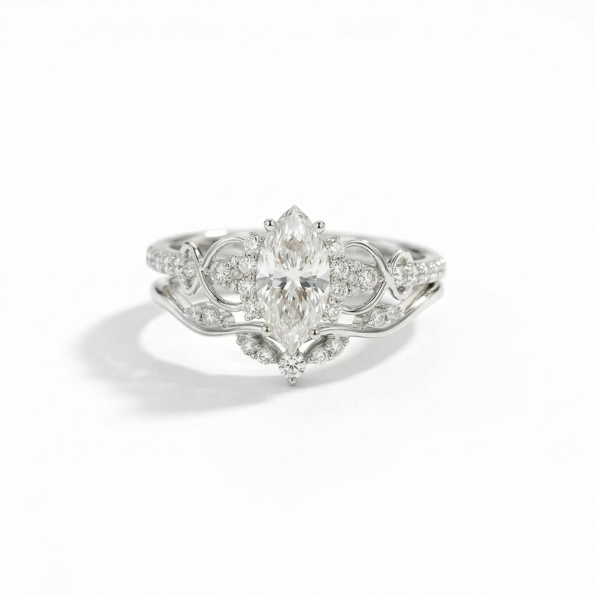 1.57CT Marquise & Round Cut VVS Moissanite S925 Silver Engagement Ring Set 1.57CT Marquise & Round Cut VVS Moissanite S925 Silver Engagement Ring Set