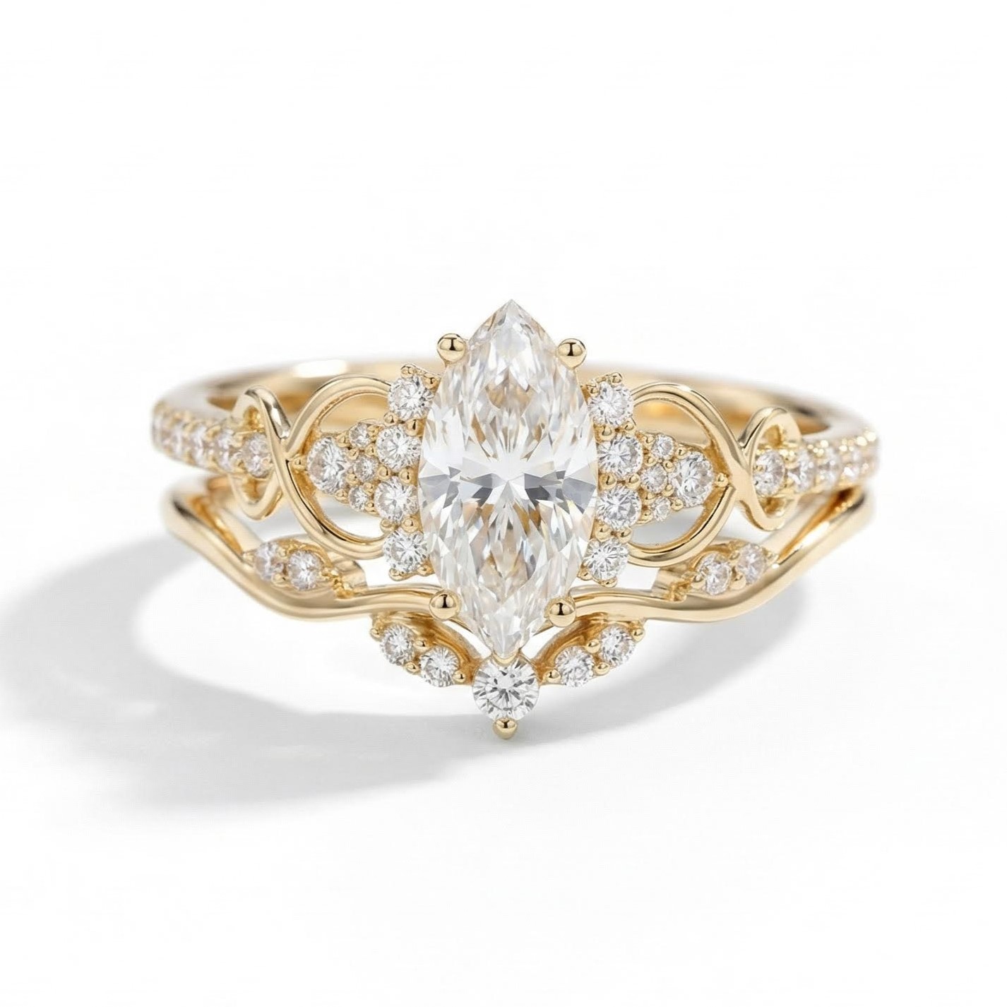 1.32ct. tw. Marquise & Round Cut VVS Moissanite S925 Silver Engagement Ring Set