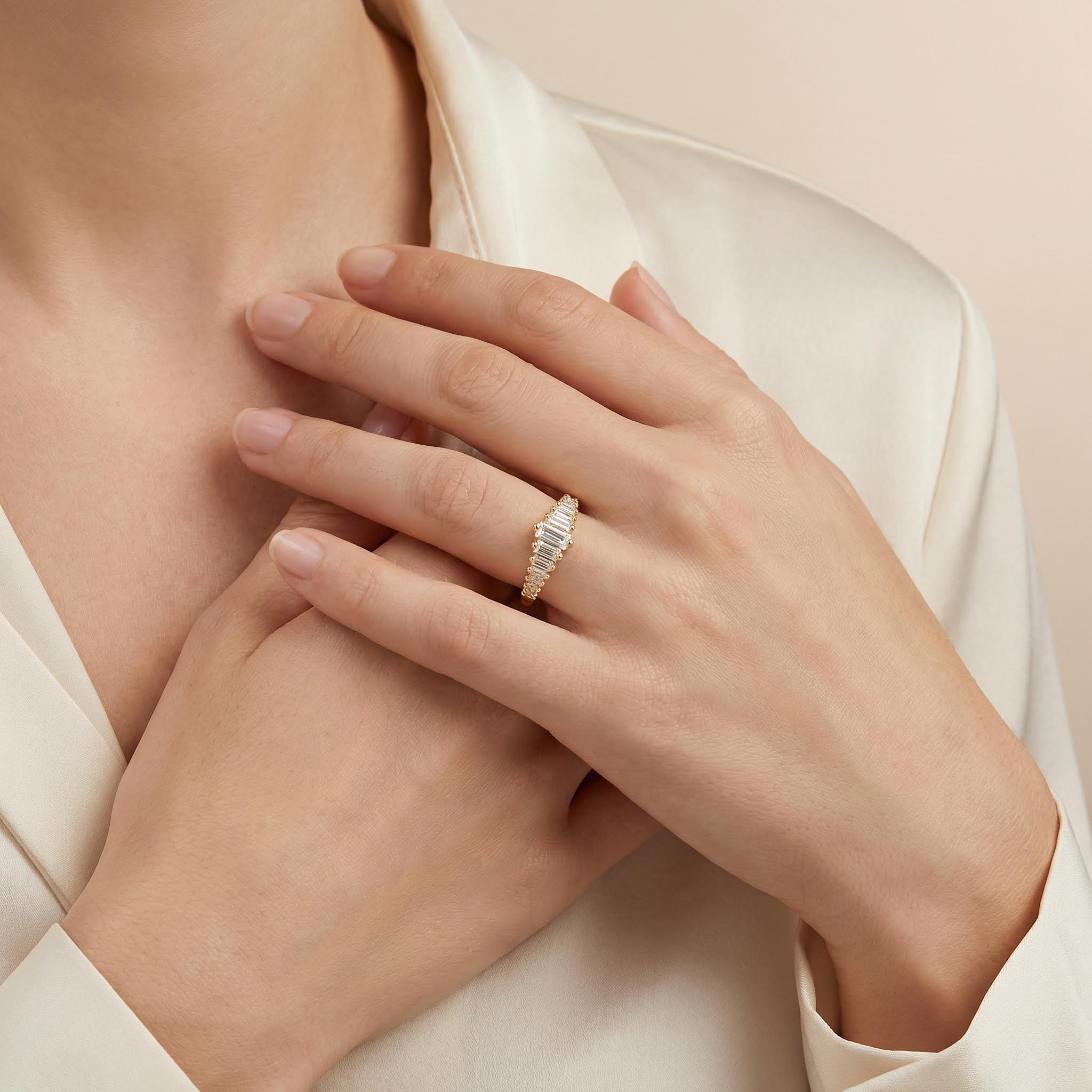 0.51CT Baguette Cut VVS Moissanite S925 Silver Wedding Band