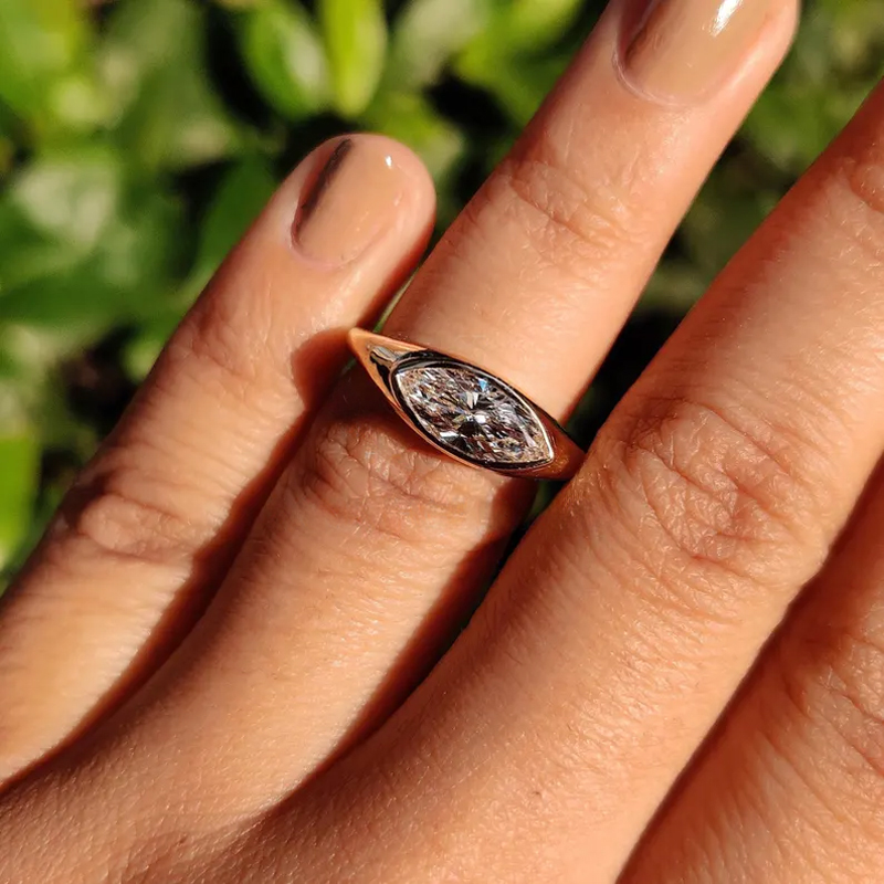 1.5CT Marquise Cut Full Coverage VVS Moissanite S925 Silver Engagement Ring