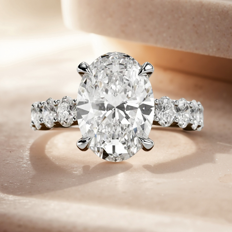 4.91CT Oval & Round Cut VVS Moissante S925 Silver Engagement Ring