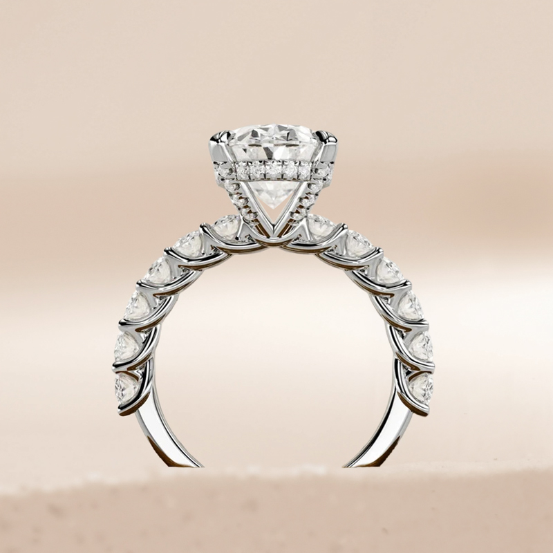 4.91CT Oval & Round Cut VVS Moissante S925 Silver Engagement Ring