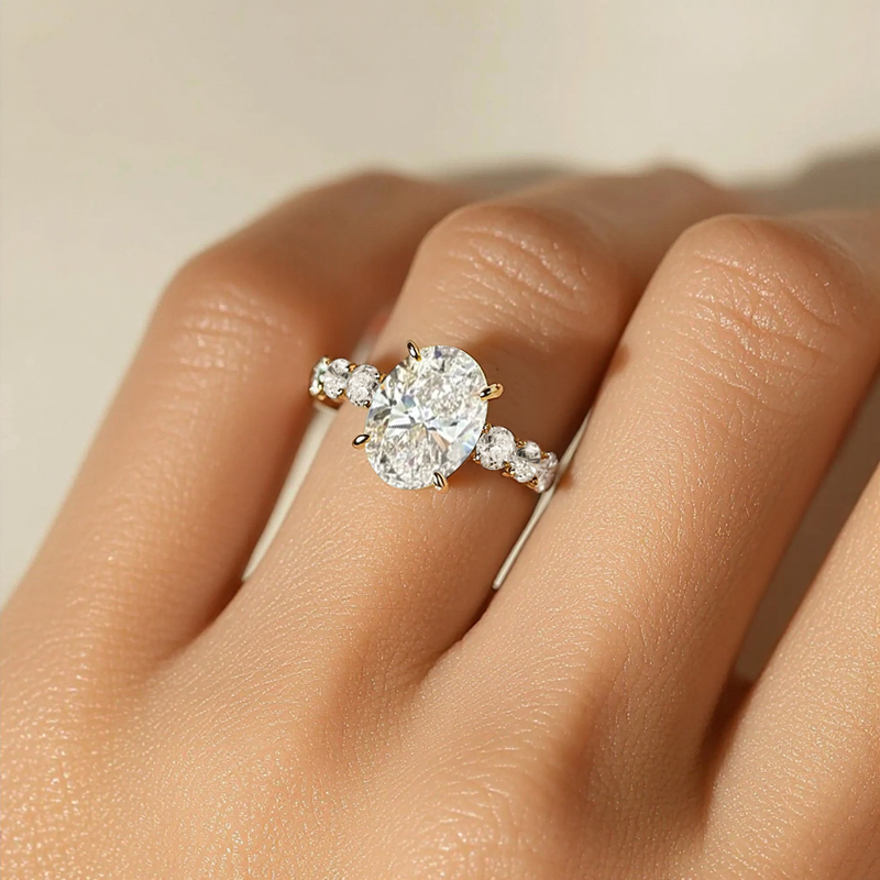 4.91CT Oval & Round Cut VVS Moissante S925 Silver Engagement Ring