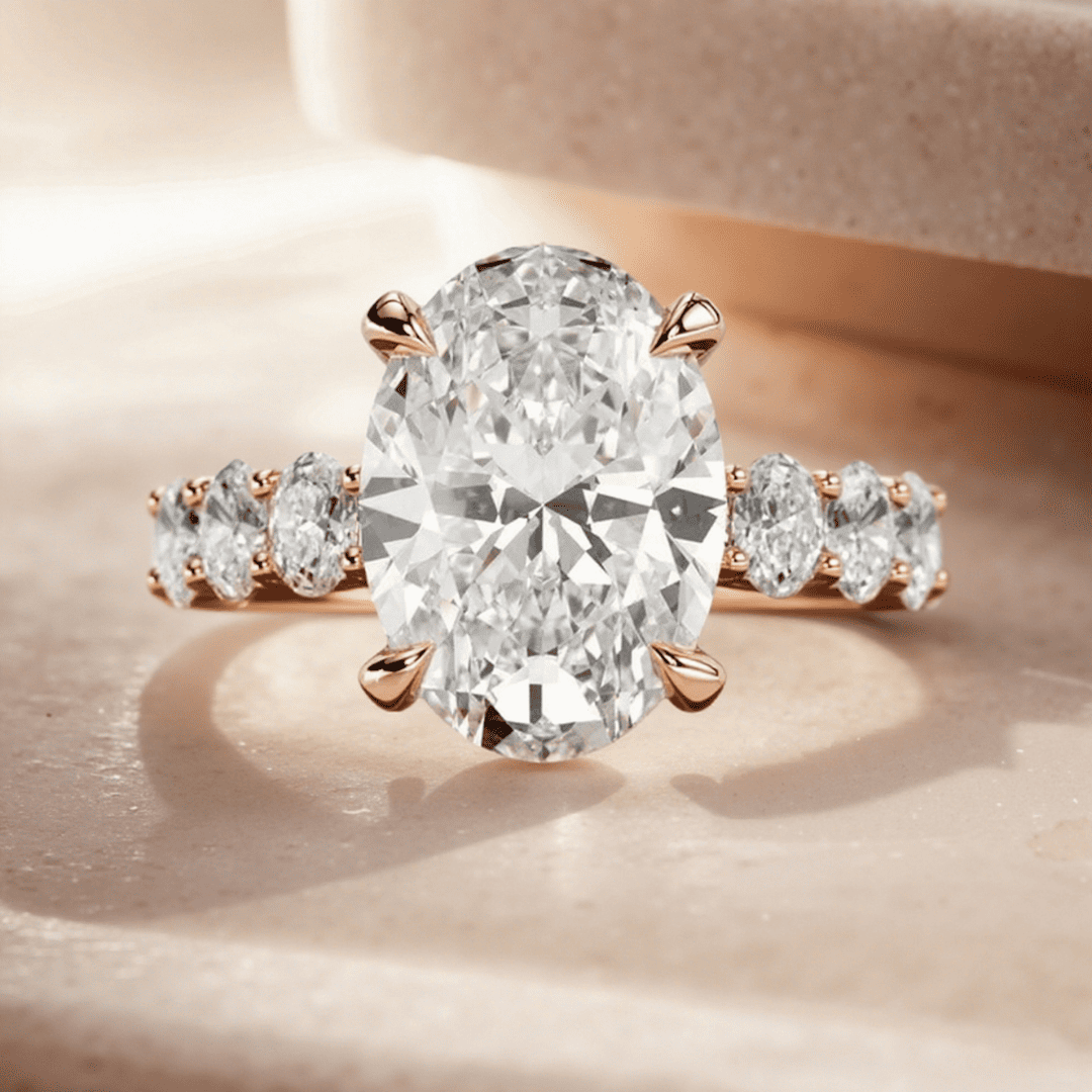 4.91CT Oval & Round Cut VVS Moissanite S925 Silver Engagement Ring