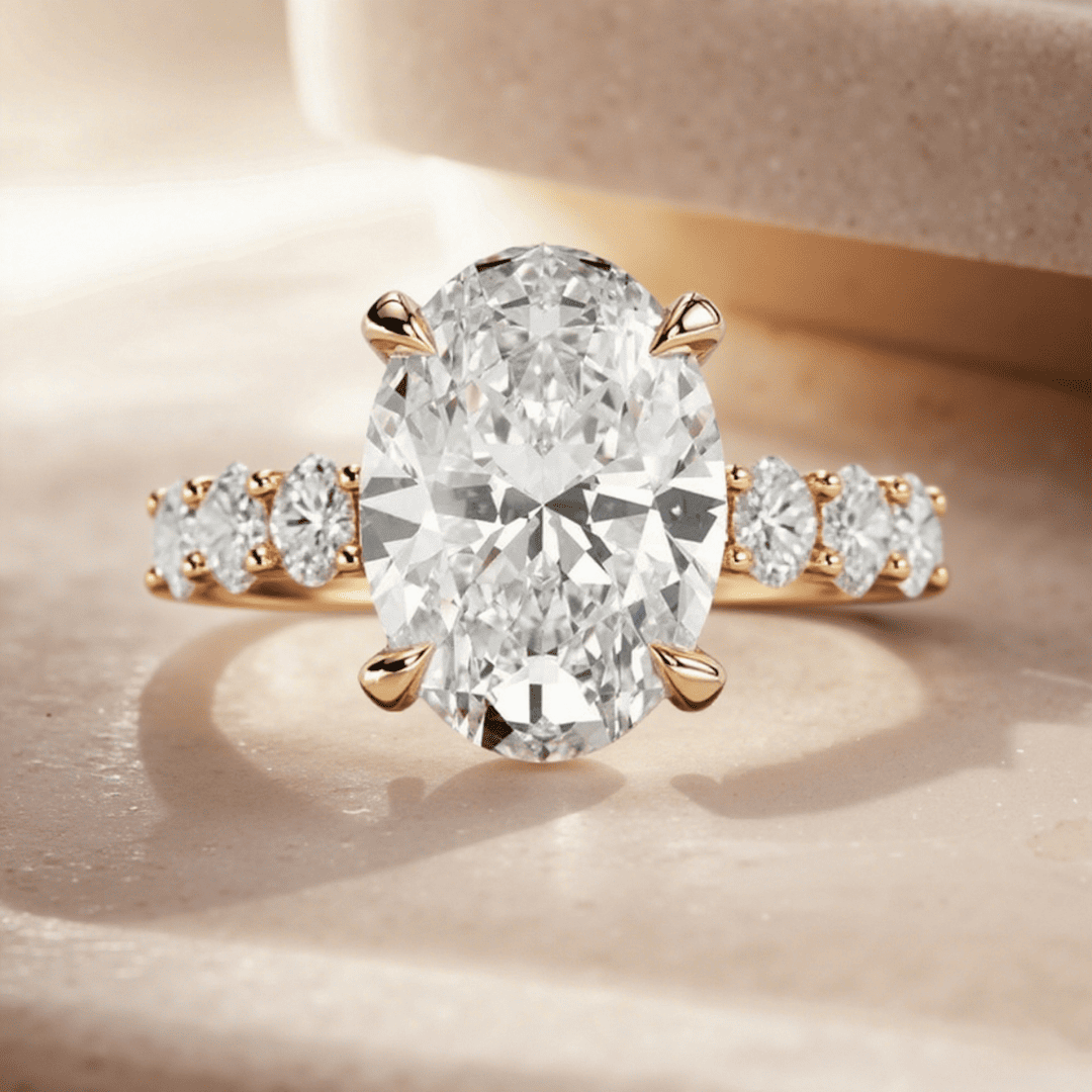 4.91CT Oval & Round Cut VVS Moissanite S925 Silver Engagement Ring