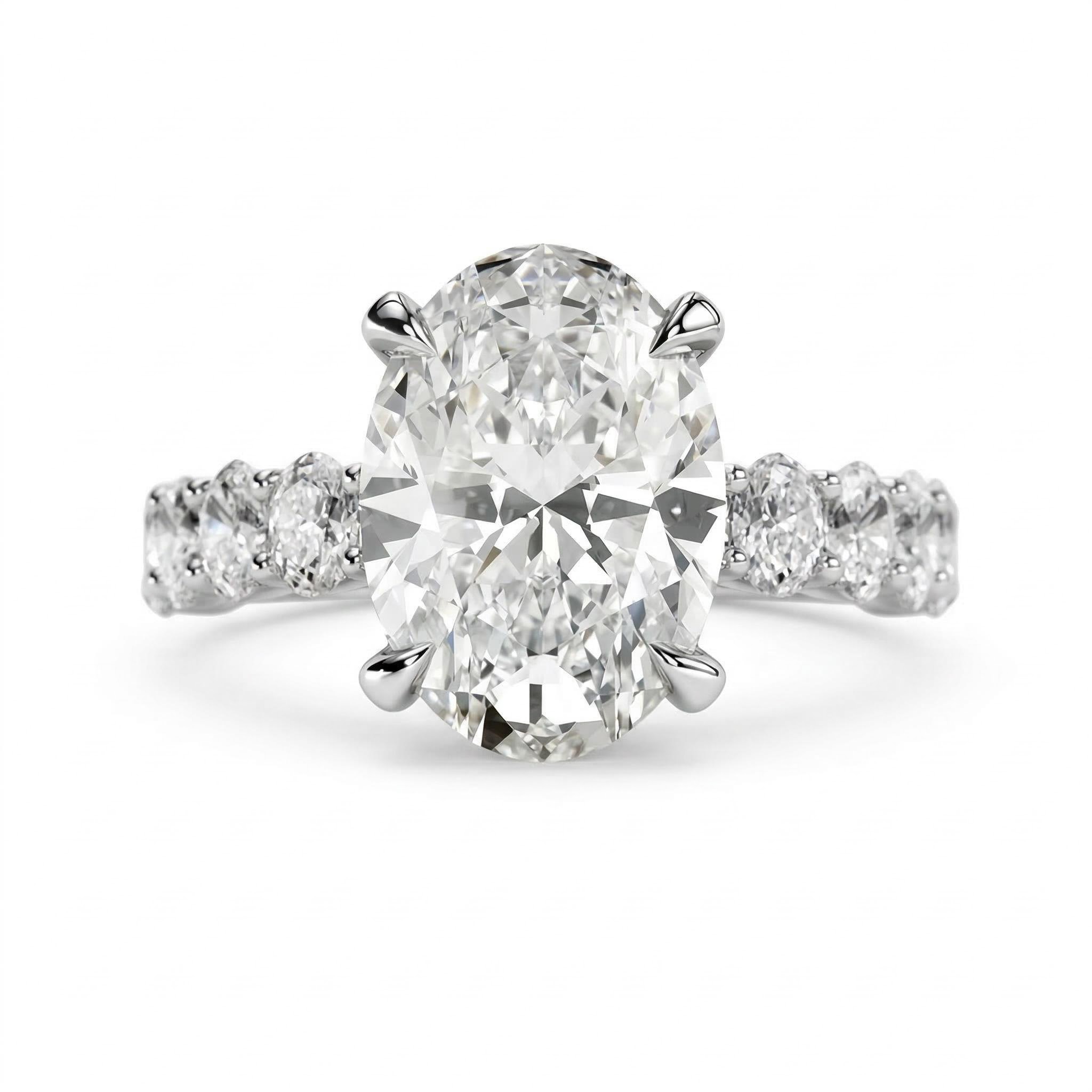 4.91CT Oval & Round Cut VVS Moissanite S925 Silver Engagement Ring