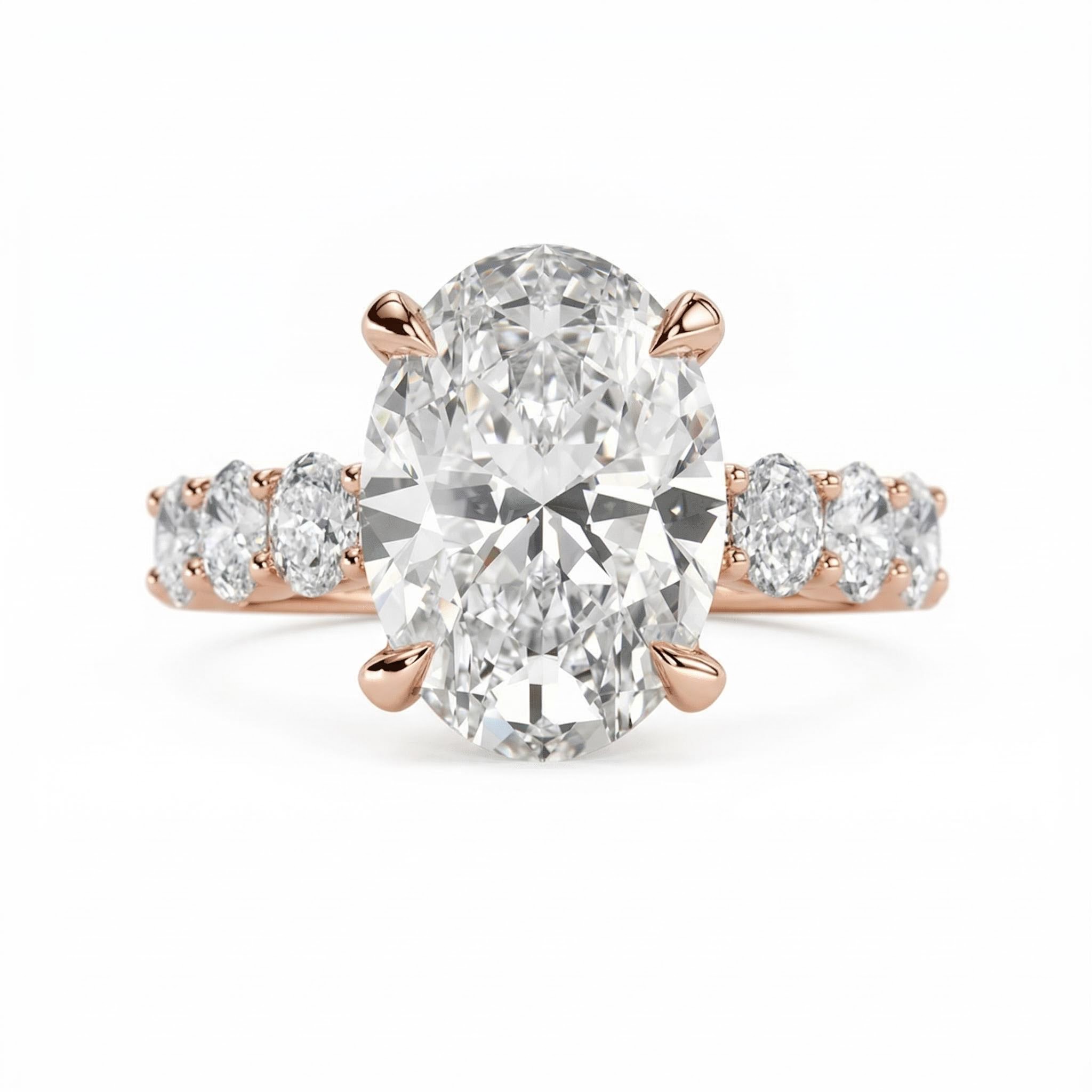 4.91CT Oval & Round Cut VVS Moissanite S925 Silver Engagement Ring