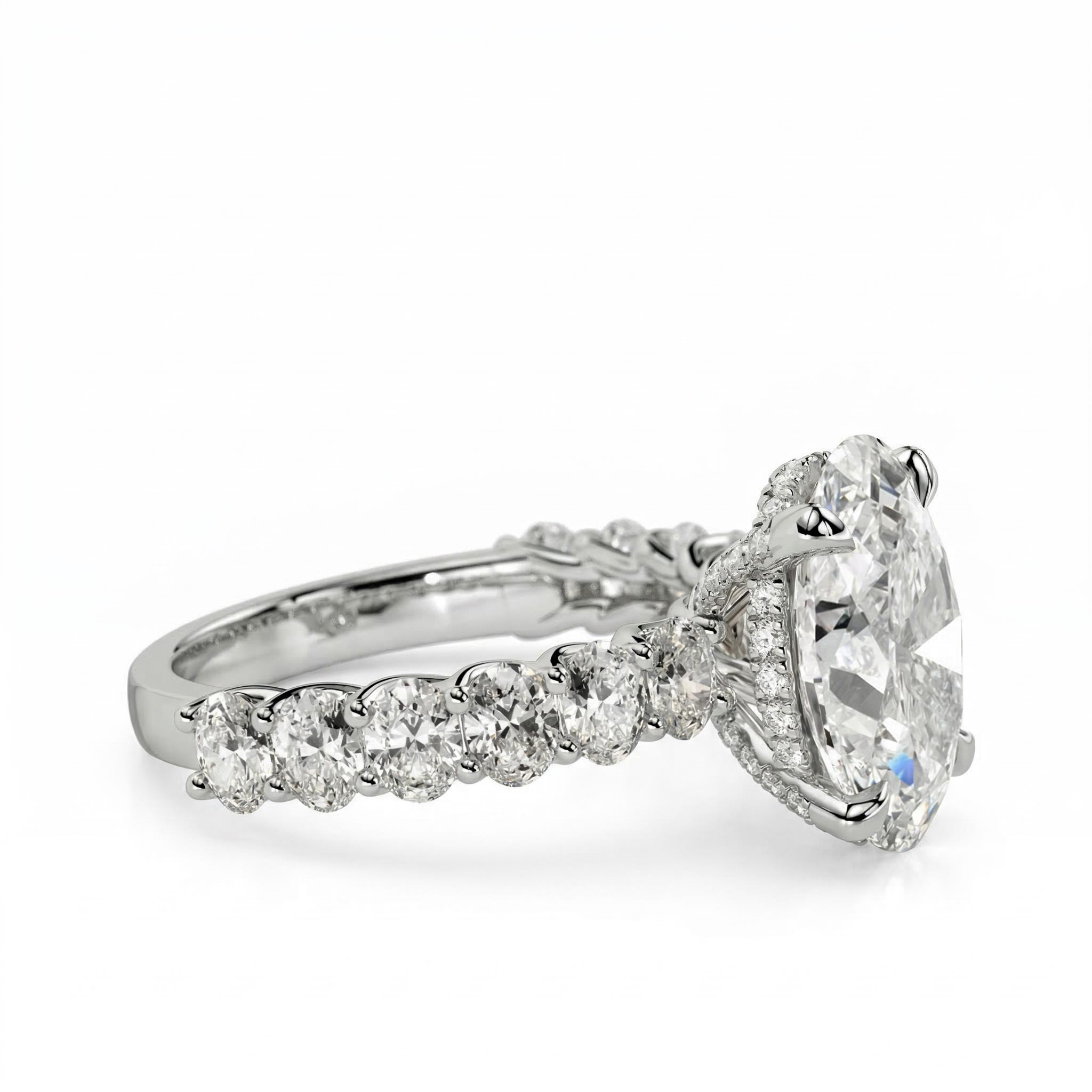 4.91CT Oval & Round Cut VVS Moissanite S925 Silver Engagement Ring