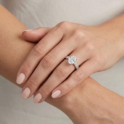 4.91CT Oval & Round Cut VVS Moissanite S925 Silver Engagement Ring