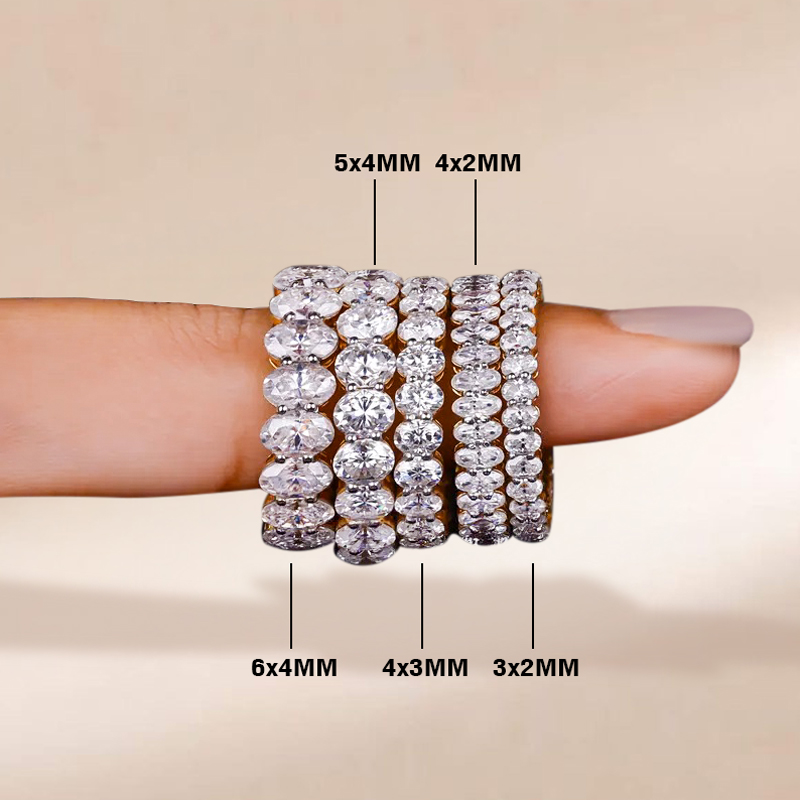 Various Sizes Oval Cut VVS Moissante S925 Silver Wedding Band