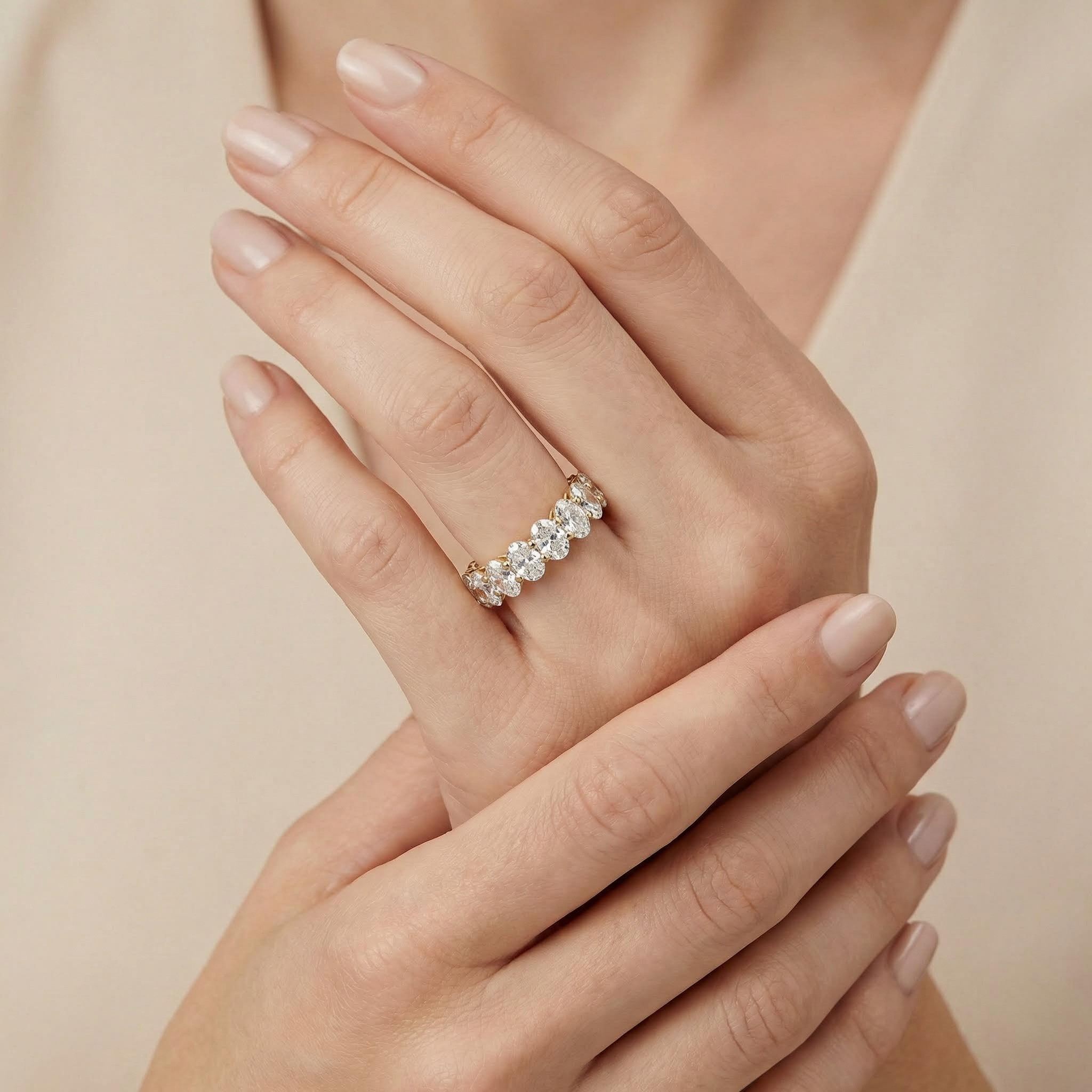 Various Sizes Oval Cut VVS Moissanite S925 Silver Wedding Band