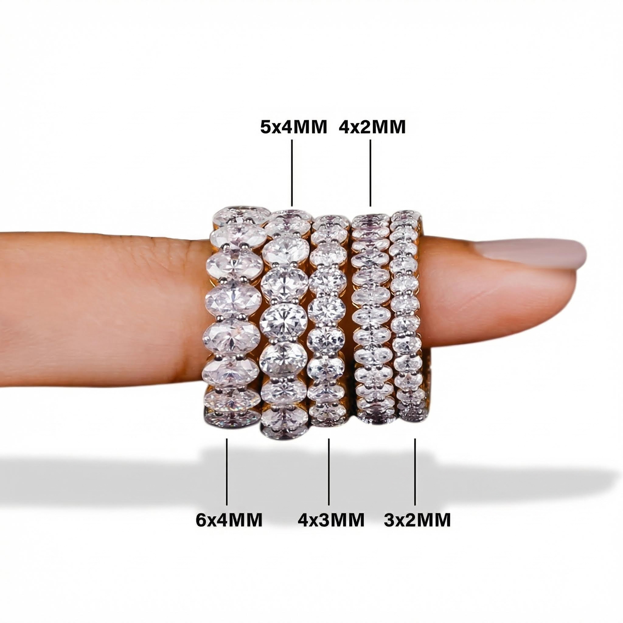 Various Sizes Oval Cut VVS Moissanite S925 Silver Wedding Band