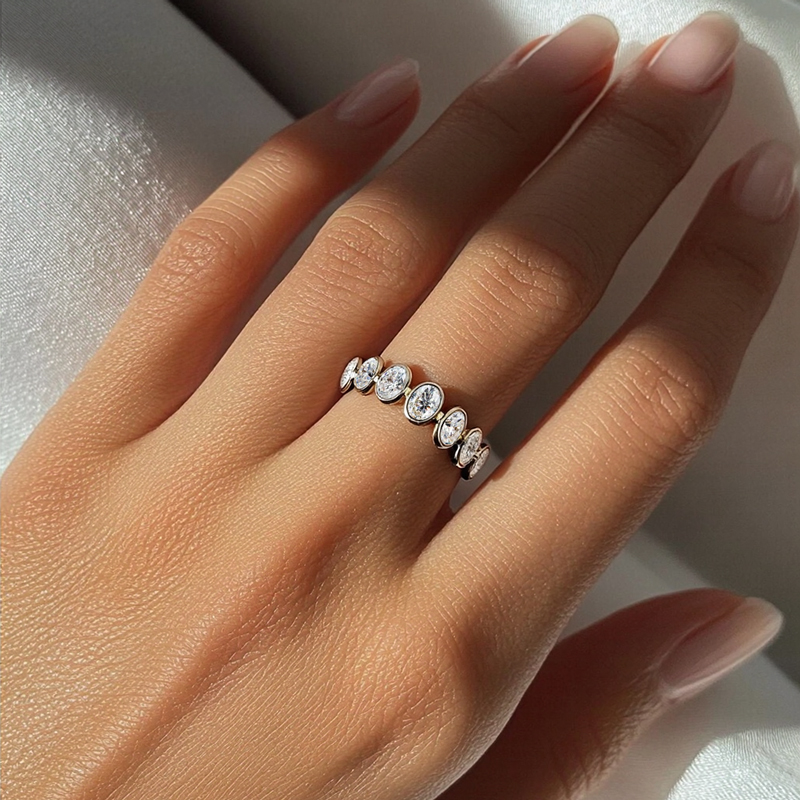 2.55CT Oval Cut VVS Moissante S925 Silver Wedding Band