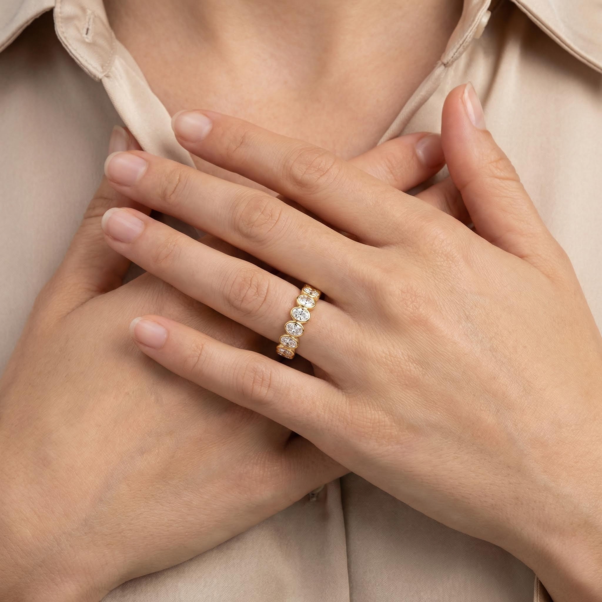 2.55CT Oval Cut VVS Moissanite S925 Silver Wedding Band